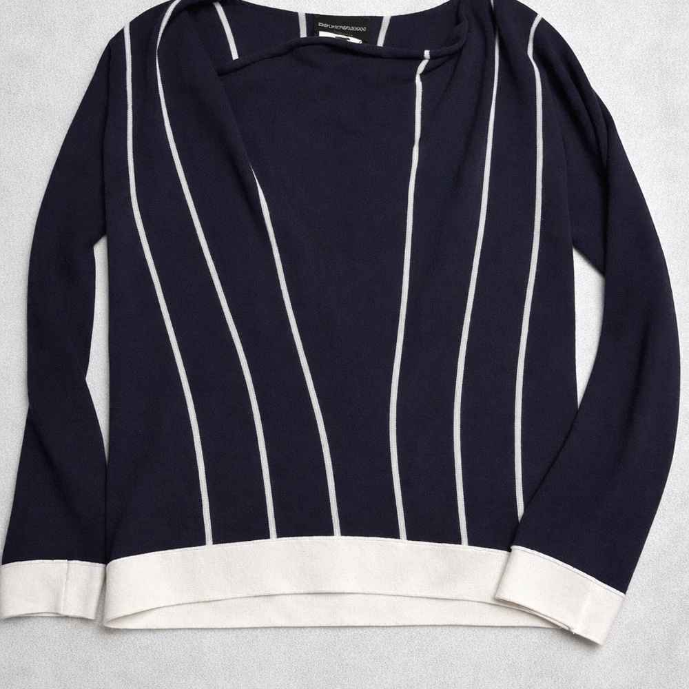 Emporio Armani Navy and White Striped top